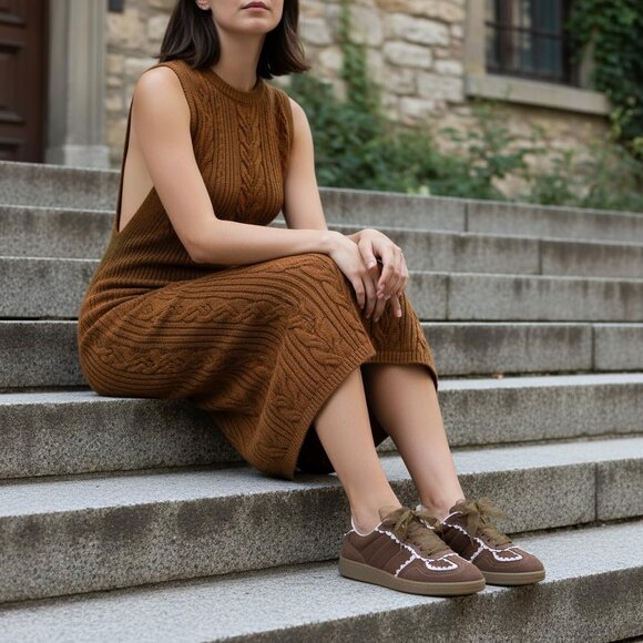 Belinda Womens Lace Detail Casual Dark Brown Sneakers Ribbon Lace Up Memory Foam - Picture 3 of 9